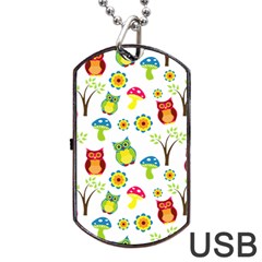 Cute Owl Wallpaper Pattern Dog Tag Usb Flash (two Sides) by Nexatart