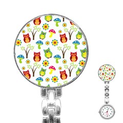 Cute Owl Wallpaper Pattern Stainless Steel Nurses Watch