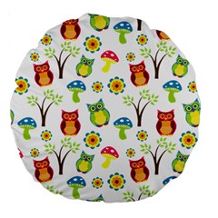 Cute Owl Wallpaper Pattern Large 18  Premium Flano Round Cushions