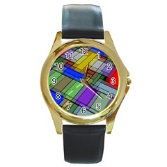 Abstract Background Pattern Round Gold Metal Watch