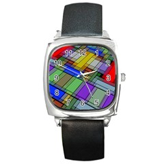 Abstract Background Pattern Square Metal Watch