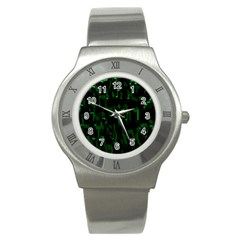 Abstract Art Background Green Stainless Steel Watch by Nexatart