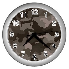 Background For Scrapbooking Or Other Camouflage Patterns Beige And Brown Wall Clocks (silver)  by Nexatart