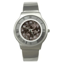 Background For Scrapbooking Or Other Camouflage Patterns Beige And Brown Stainless Steel Watch