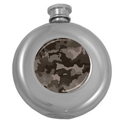 Background For Scrapbooking Or Other Camouflage Patterns Beige And Brown Round Hip Flask (5 Oz) by Nexatart