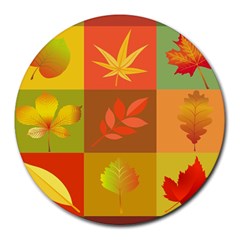 Autumn Leaves Colorful Fall Foliage Round Mousepads by Nexatart