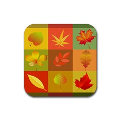 Autumn Leaves Colorful Fall Foliage Rubber Coaster (square) 