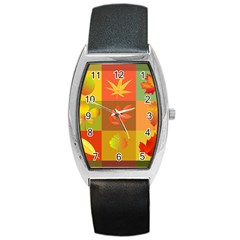 Autumn Leaves Colorful Fall Foliage Barrel Style Metal Watch