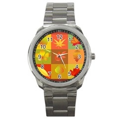 Autumn Leaves Colorful Fall Foliage Sport Metal Watch by Nexatart