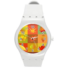 Autumn Leaves Colorful Fall Foliage Round Plastic Sport Watch (m) by Nexatart