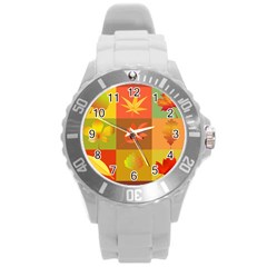 Autumn Leaves Colorful Fall Foliage Round Plastic Sport Watch (l) by Nexatart