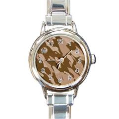 Background For Scrapbooking Or Other Beige And Brown Camouflage Patterns Round Italian Charm Watch by Nexatart