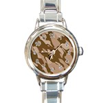 Background For Scrapbooking Or Other Beige And Brown Camouflage Patterns Round Italian Charm Watch Front