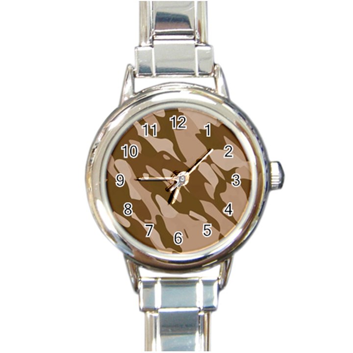 Background For Scrapbooking Or Other Beige And Brown Camouflage Patterns Round Italian Charm Watch