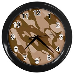 Background For Scrapbooking Or Other Beige And Brown Camouflage Patterns Wall Clocks (black) by Nexatart