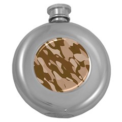 Background For Scrapbooking Or Other Beige And Brown Camouflage Patterns Round Hip Flask (5 Oz) by Nexatart