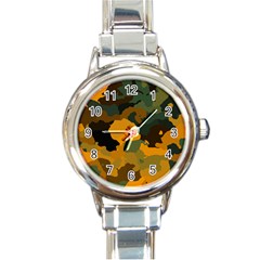 Background For Scrapbooking Or Other Camouflage Patterns Orange And Green Round Italian Charm Watch by Nexatart