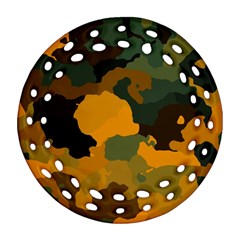 Background For Scrapbooking Or Other Camouflage Patterns Orange And Green Round Filigree Ornament (two Sides) by Nexatart