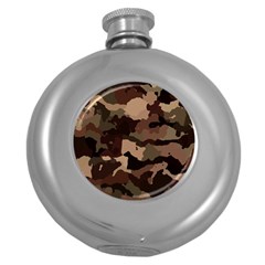 Background For Scrapbooking Or Other Camouflage Patterns Beige And Brown Round Hip Flask (5 Oz) by Nexatart