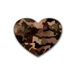 Background For Scrapbooking Or Other Camouflage Patterns Beige And Brown Rubber Coaster (heart)  by Nexatart