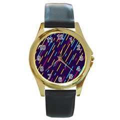 Background Lines Forms Round Gold Metal Watch by Nexatart