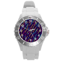 Background Lines Forms Round Plastic Sport Watch (l) by Nexatart