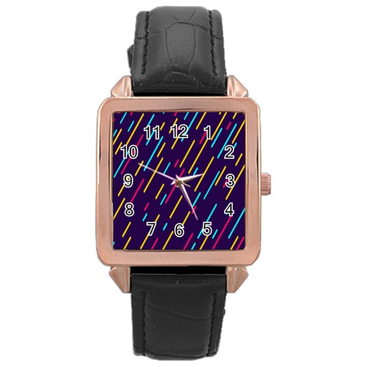 Background Lines Forms Rose Gold Leather Watch 