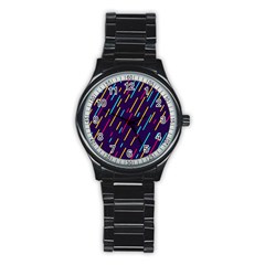 Background Lines Forms Stainless Steel Round Watch by Nexatart