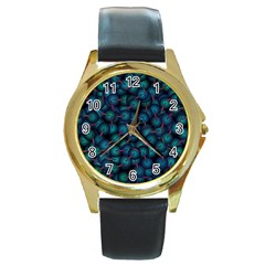 Background Abstract Textile Design Round Gold Metal Watch by Nexatart