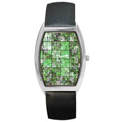 Background Of Green Squares Barrel Style Metal Watch by Nexatart