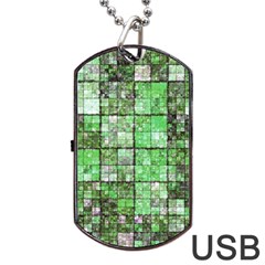 Background Of Green Squares Dog Tag Usb Flash (one Side) by Nexatart