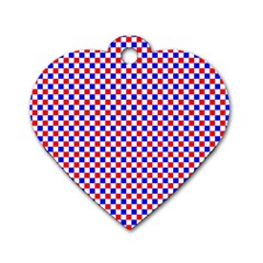 Blue Red Checkered Dog Tag Heart (two Sides) by Nexatart