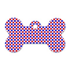 Blue Red Checkered Dog Tag Bone (one Side) by Nexatart