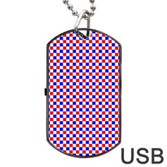 Blue Red Checkered Dog Tag Usb Flash (one Side) by Nexatart