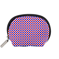 Blue Red Checkered Accessory Pouches (small)  by Nexatart