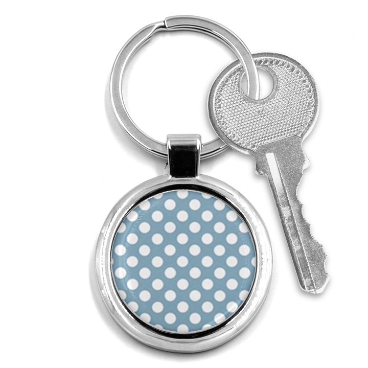 Blue Polkadot Background Key Chains (Round) 