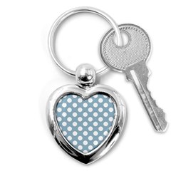 Blue Polkadot Background Key Chains (heart)  by Nexatart