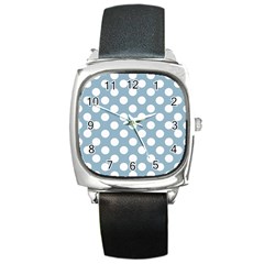 Blue Polkadot Background Square Metal Watch