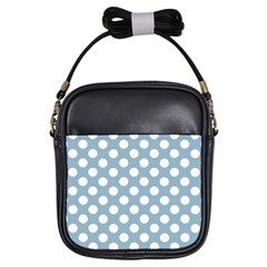 Blue Polkadot Background Girls Sling Bags