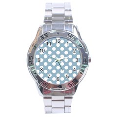 Blue Polkadot Background Stainless Steel Analogue Watch by Nexatart