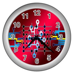 Board Circuits Trace Control Center Wall Clocks (silver)  by Nexatart