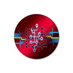 Board Circuits Trace Control Center Rubber Coaster (round)  by Nexatart