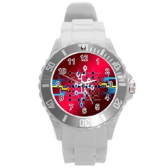 Board Circuits Trace Control Center Round Plastic Sport Watch (l) by Nexatart