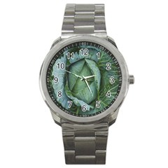 Bright Cabbage Color Dew Flora Sport Metal Watch by Nexatart