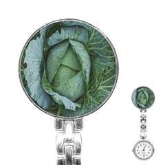 Bright Cabbage Color Dew Flora Stainless Steel Nurses Watch by Nexatart