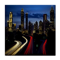 Building And Red And Yellow Light Road Time Lapse Tile Coasters by Nexatart