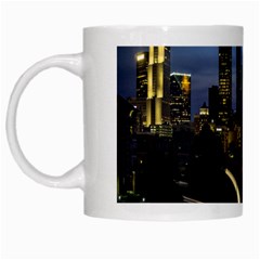 Building And Red And Yellow Light Road Time Lapse White Mugs by Nexatart