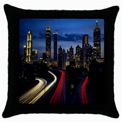 Building And Red And Yellow Light Road Time Lapse Throw Pillow Case (black) by Nexatart