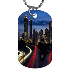 Building And Red And Yellow Light Road Time Lapse Dog Tag (one Side) by Nexatart