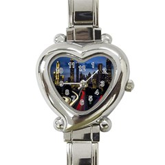 Building And Red And Yellow Light Road Time Lapse Heart Italian Charm Watch by Nexatart